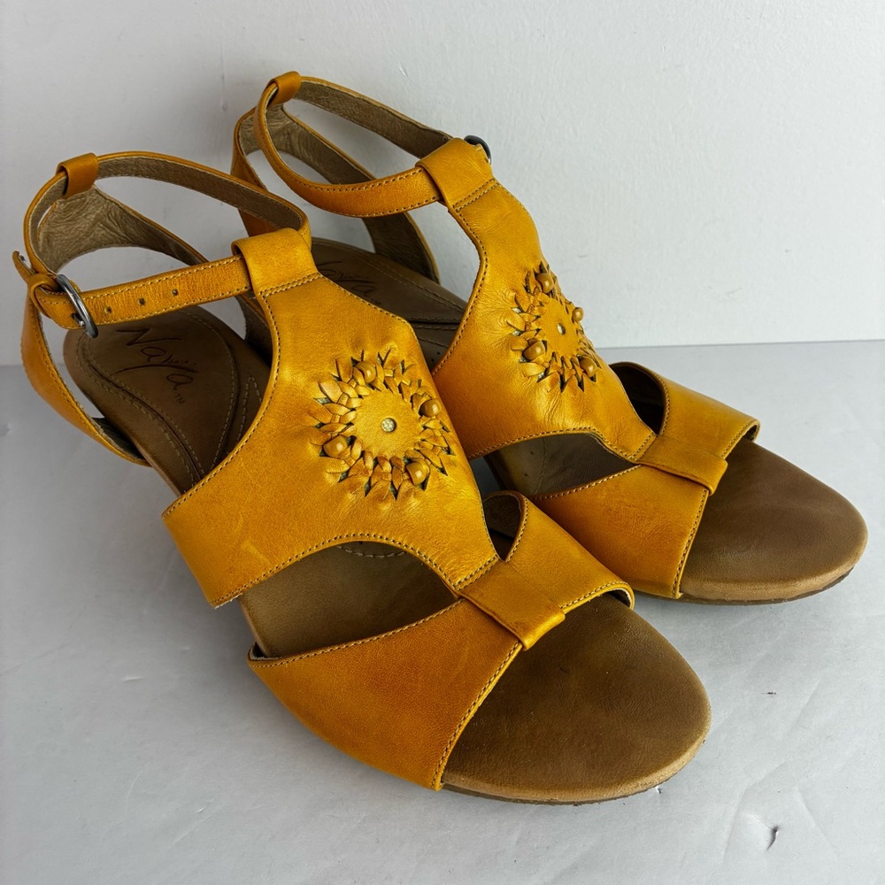 Naya Deep Yellow Leather Strappy Heels